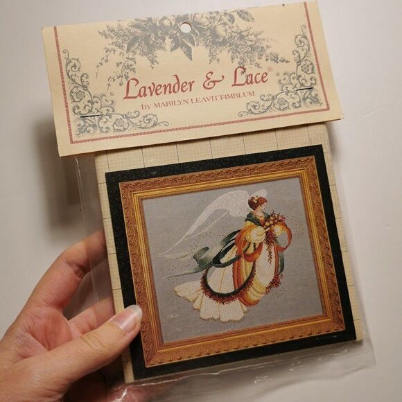 1990s Lavender & Lace Cross Stitch Pattern 'Angel of Autumn' - Fall Season Decor - Picture 1 of 5